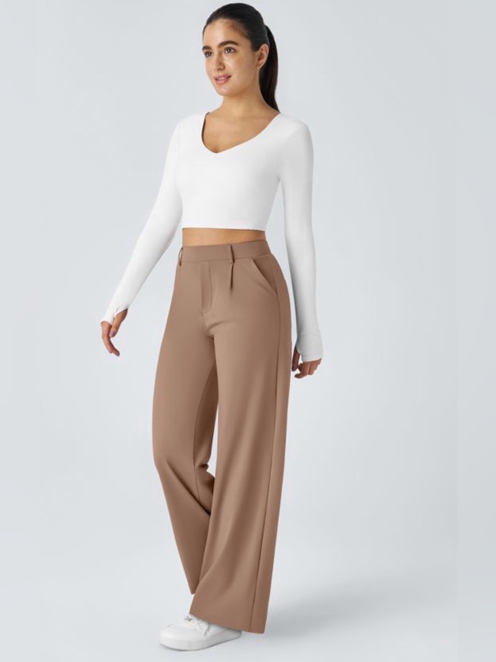Halara Flex™ DayStretch High Waisted Pocket Straight Leg Work Pants XS tan